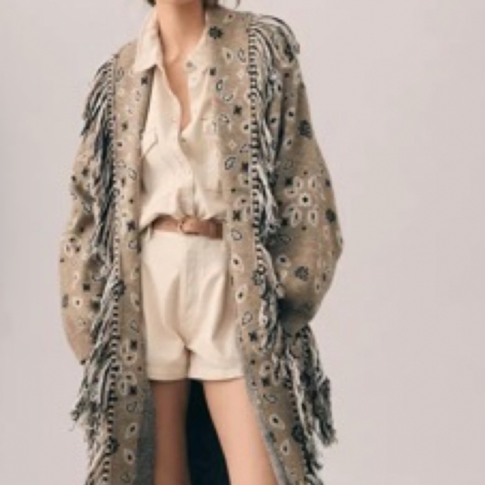 Anthropologie bandana fringe cardigan